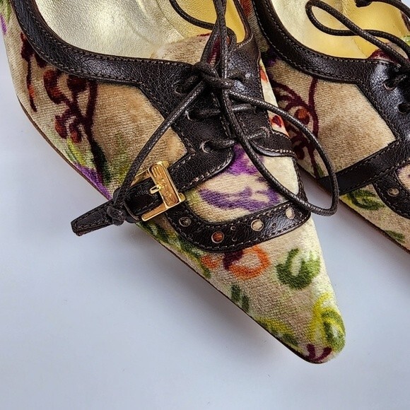 Etro Floral Velvet Pumps High Heels Shoes Buckles Lace-up Size 40 EU / 9.5 US - Picture 10 of 14